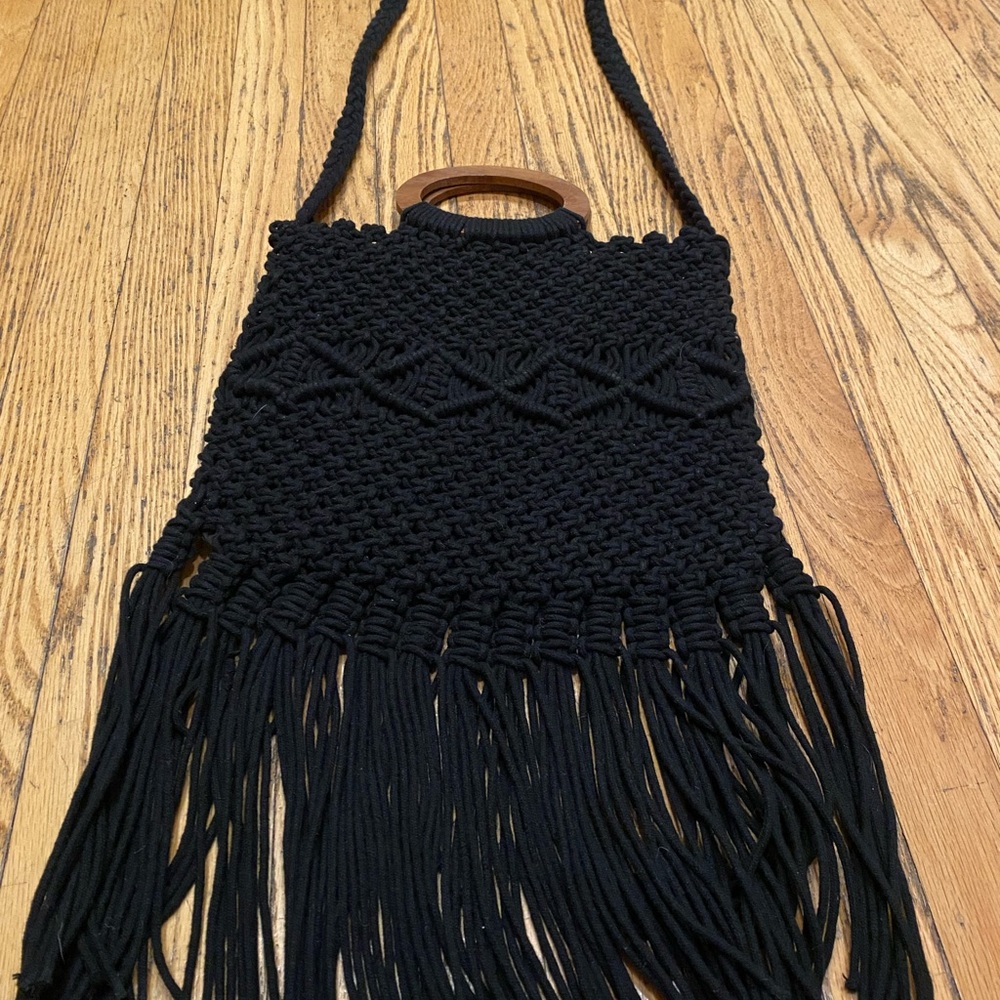 Danielle Nicole Black Macrame Handbag - image 7